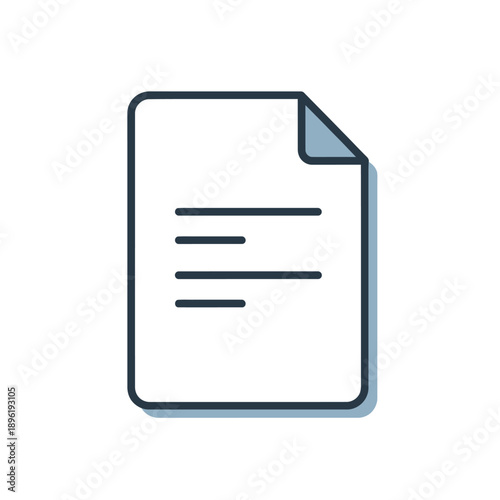 Minimalist vector illustration of a document icon with a folded corner, representing a digital file, record, or administrative data, suitable for web interfaces and modern applications