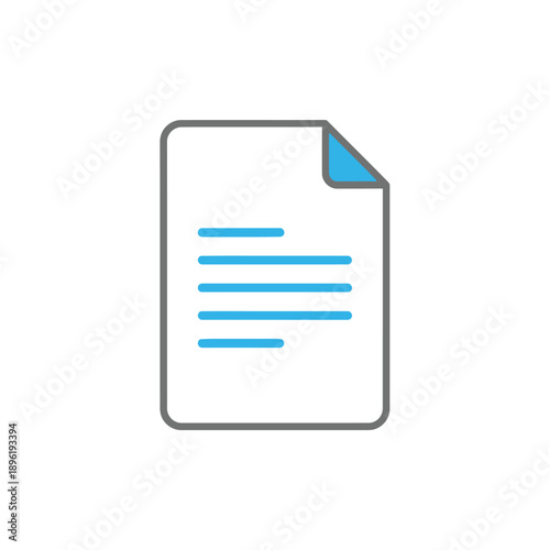 A minimalist vector illustration of a document with blue lines representing text, suitable for digital or print applications