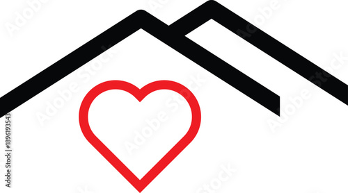 House Icon with Heart for Real Estate and Family. Love Home Living Symbols. Heart inside house roof icon. Property and warmth icons
