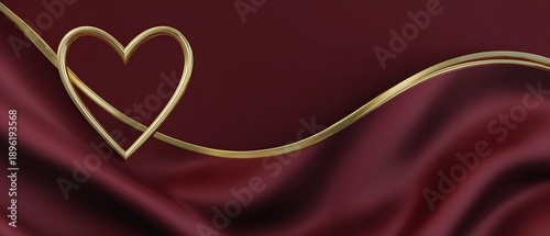 Elegant Gold Heart on Soft Burgundy Silk Background for Romantic Moments