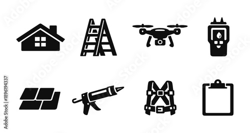Home inspection icons: tools, equipment, and technology symbols