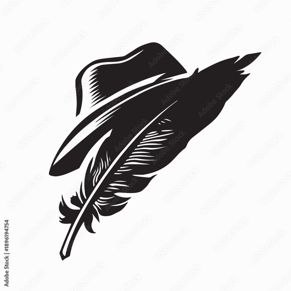 Obraz premium Vector Illustration of Black and White Hunting Hat with Feather Stock Vector