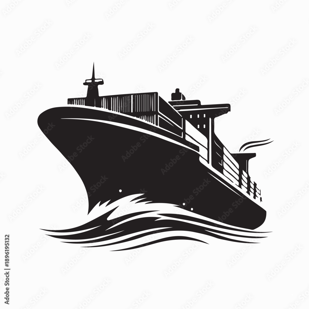 Obraz premium Container Cargo Ship in Ocean Silhouette Logo Vector