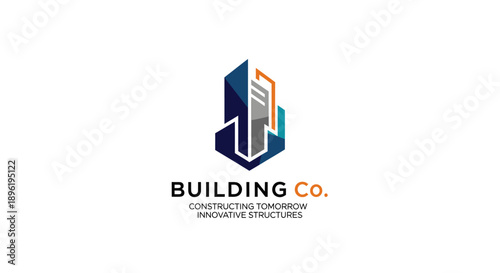 Abstract geometric logo representing modern urban architecture and innovative construction, ideal for a progressive building or real estate company's corporate identity
