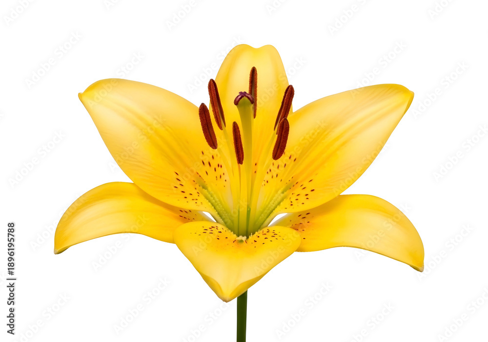 Obraz premium Vibrant yellow lily flower with six petals isolated on transparent background