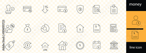 Payment, Financial Transaction line icon set. Vector pictograms of money transfers, digital payments, banking services, cash in wallet, ATM, credit card thin linear