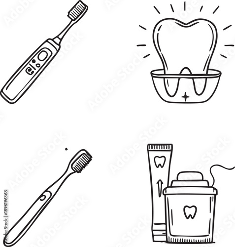 Vector set of toothbrushes and dental icons