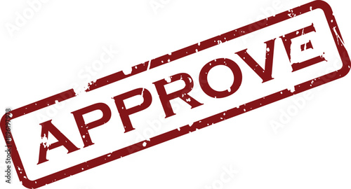 A vibrant red rubber stamp featuring the word APPROVE diagonally signifies official endorsement or consent