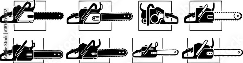 Chainsaw illustrations in a row, perfect for woodworking and forestry projects