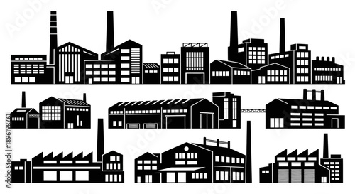 Factory Silhouette: Industrial Buildings Vector Set