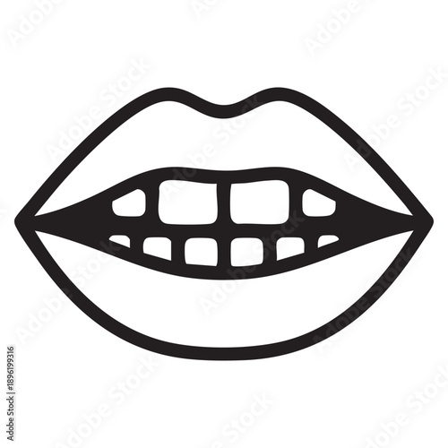 smile icon, teeth icon, dental icon, mouth illustration, lips line art, smile line art, dental logo, oral care icon, dentistry symbol, black and white illustration, minimal design, outline icon, denta