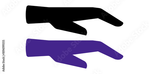 Helping hand gesture icon set, black and purple side view palms reaching forward, simple vector illustration symbolizing support, care, donation, charity, giving and assistance on white background.