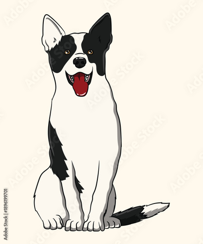 Cute Border Collie Mixed Breed Dog Sitting with Tongue Out Illustration