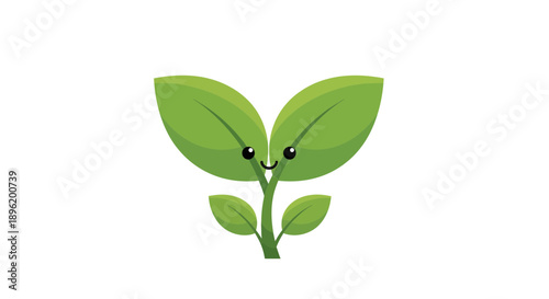 Simple cartoon plant illustration showing three leaves and thin stem from a centered front view