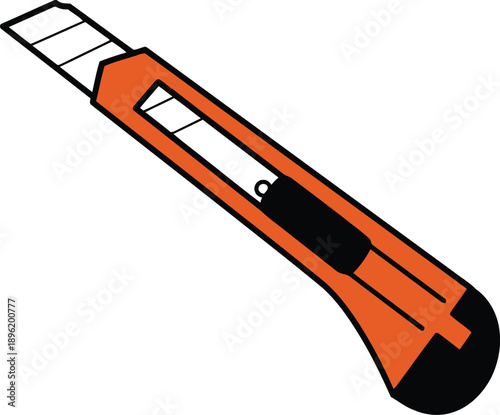 Orange utility knife illustration with retractable snap-off blade isolated on white background