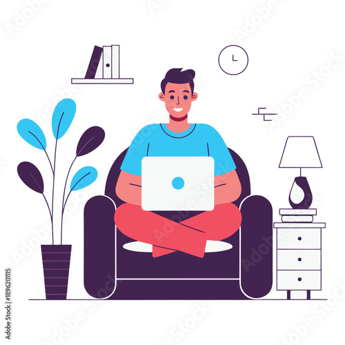 Young Investor Receiving Stock Market News and Trading Ideas on Laptop - Flat Vector Concept of Financial Alerts
