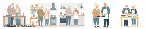 vector old couple cooking together in the kitchen
