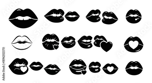 Lipstick kiss vector set. Lips silhouettes collection.