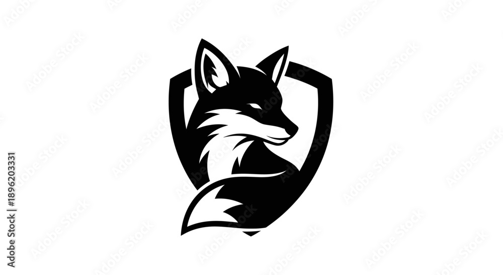 Obraz premium Black fox head silhouette inside a shield shape