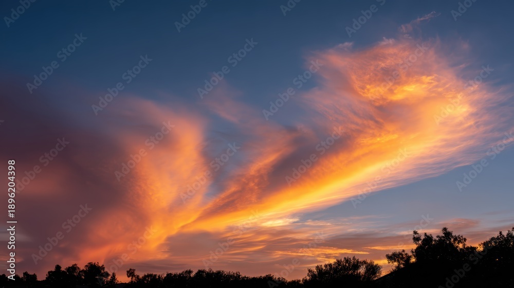 Obraz premium Dramatic sunset clouds with layered fiery sky formations