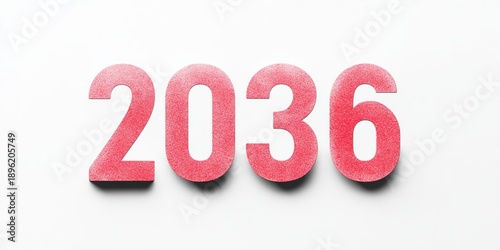 Stunning Pinkish Red Year 2036 Design, Isolated on White Background, Minimalist Studio Aesthetic