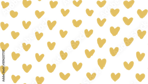 Hearts little seamless pattern hand drawn. Watercolor golden cute doodle symbols on white.