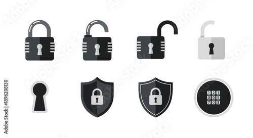 Security Icons Set: Padlocks, Shields, Keyhole, Safe