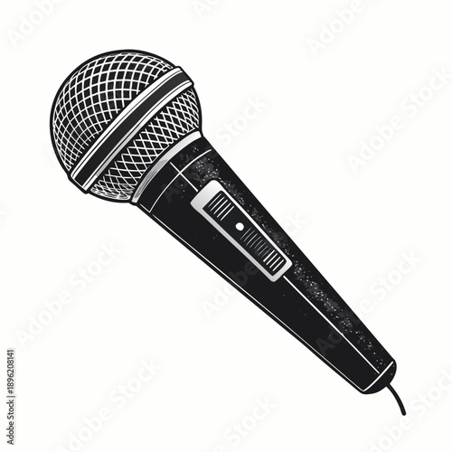 Retro black microphone vector icon isolated on a white background for music, audio, and recording use