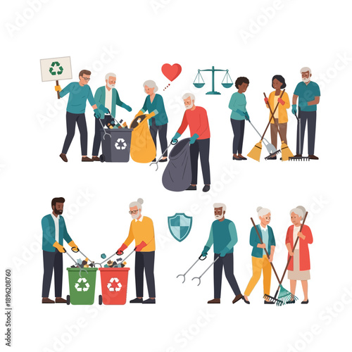 Community volunteers cleaning up environmental waste during outdoor cleanup day