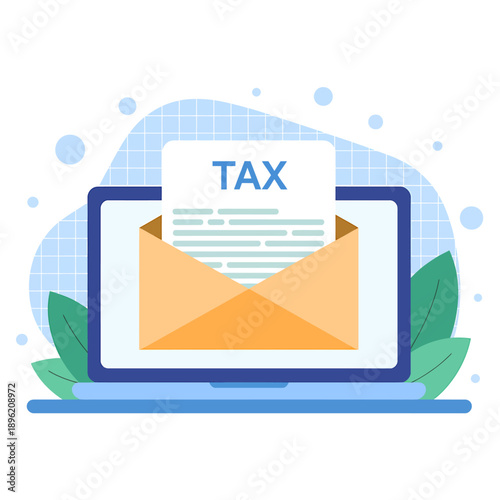 Laptop shows email with tax document on screen display information technology