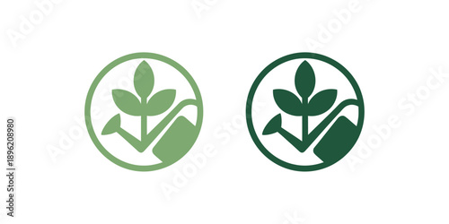 Green plant and shovel icons in circle isolated on white background