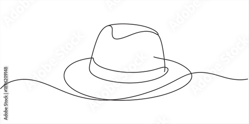 Elegant fedora hat captured in a stylish single continuous line art drawing