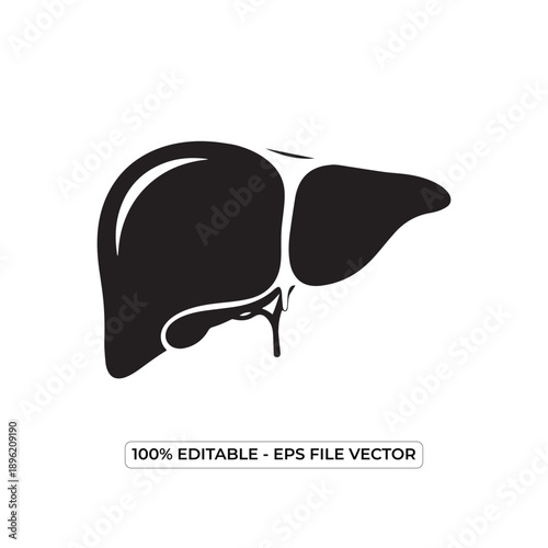 A black silhouette of a human liver organ, representing anatomy and health for medical and scientific purposes.