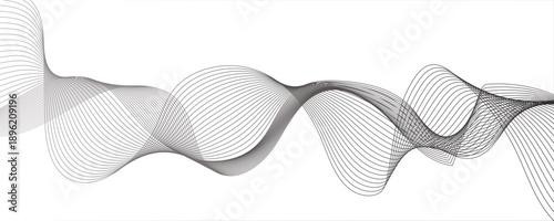 Abstract black blend wave lines on transparent background. Geometric Technology, data frequency gradient lines., Flowing, and Dynamic Ribbon Pattern of Thin, Intertwined Lines. 