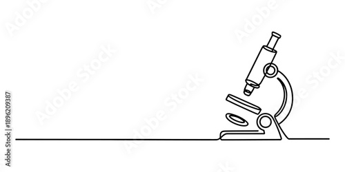 Continuous line drawing of a microscope representing science and research