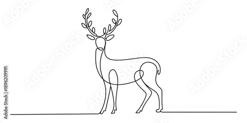 Continuous line drawing of a majestic deer with branching antlers