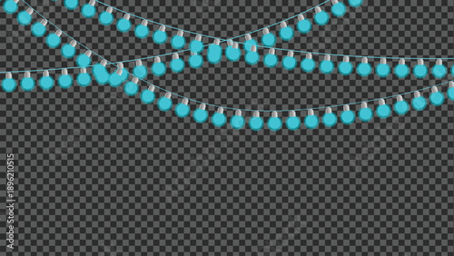 Blue Festive String Lights Garland Vector Isolated on Transparent Background