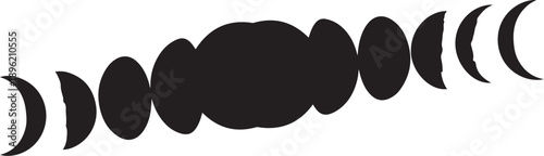 Phases of the Moon in Black Silhouette on White