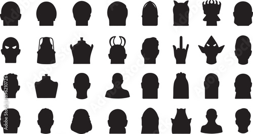 Collection of various human head silhouettes and avatars icons