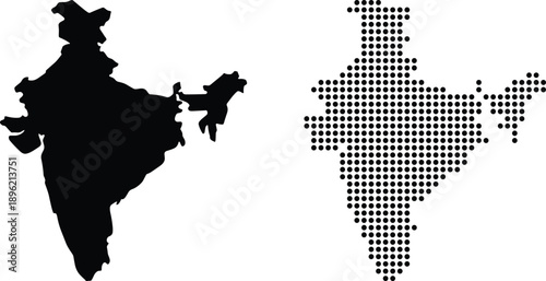 Solid navy blue silhouette map of India with dotted outline