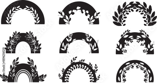 Collection of black floral arches and rainbow designs