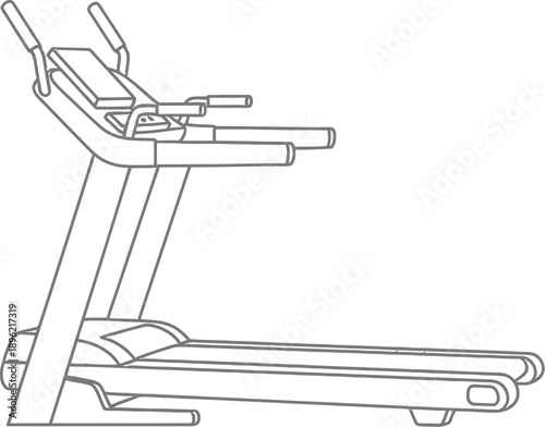 Simple outline illustration of a modern electronic treadmill machine designed for running and walking exercise in a fitness environment