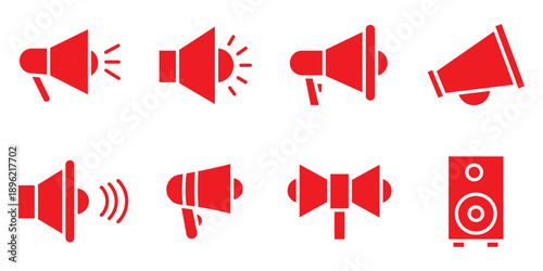 Megaphone icon set, flat line style megaphone illustrations,