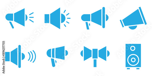 Megaphone icon set, flat line style megaphone illustrations,