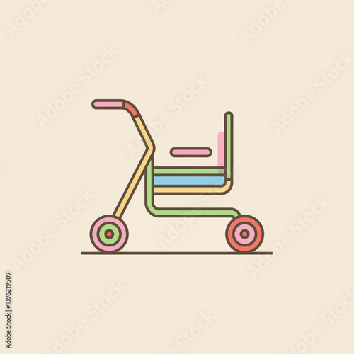 Colorful Baby Stroller Icon on Transparent Background
