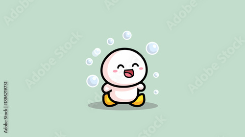 Cute cartoon baby character laughing with bubbles