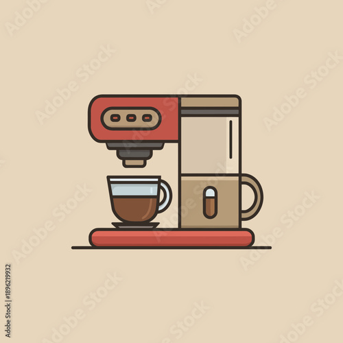 Flat Icon of a Coffee Machine Brewing a Cup