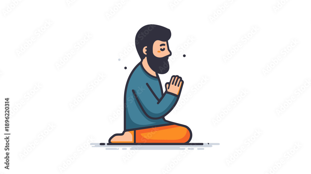 Fototapeta premium Muslim Man Praying for Ramadan 2026 with Beard Icon Vector Flat Design