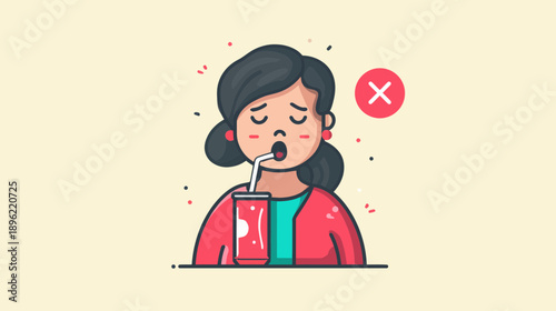 Woman Burping After Drinking Soda With Health Warning Icon