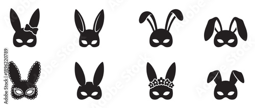 Bunny Mask Silhouette Set Lace and Decorative Rabbit Ear Masquerade Masks for Party and Costume